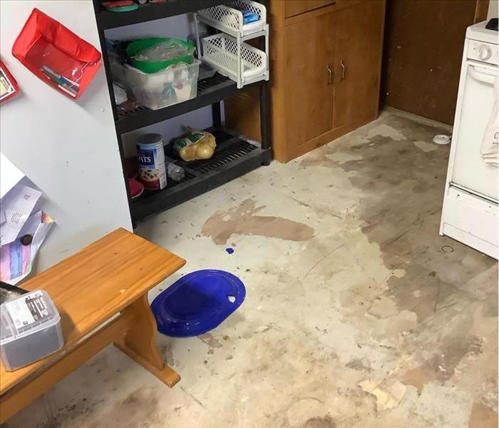 A kitchen has been damaged by water.