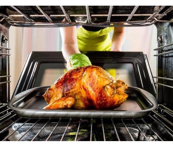 image of a cooked Turkey being removed from the oven to be eaten